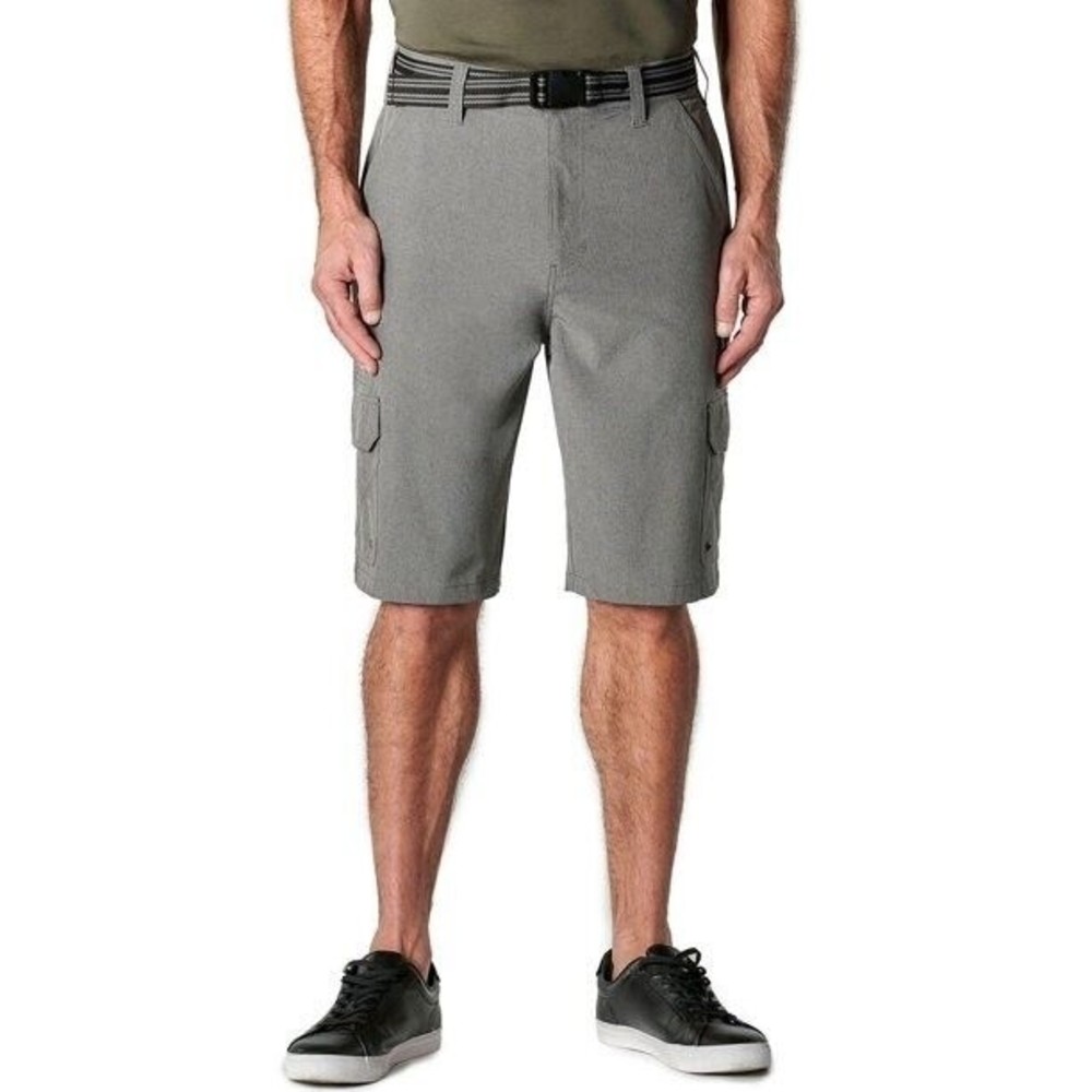 Iron Co Hybrid Cargo Shorts Mens 38 Heather Gray Belted Performance Stretch NEW